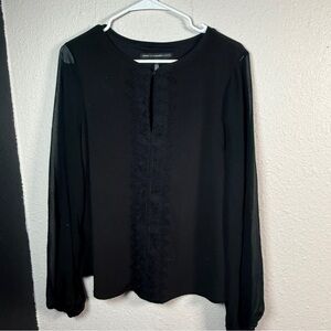 White House Black Market Black Lace Detail Blouse